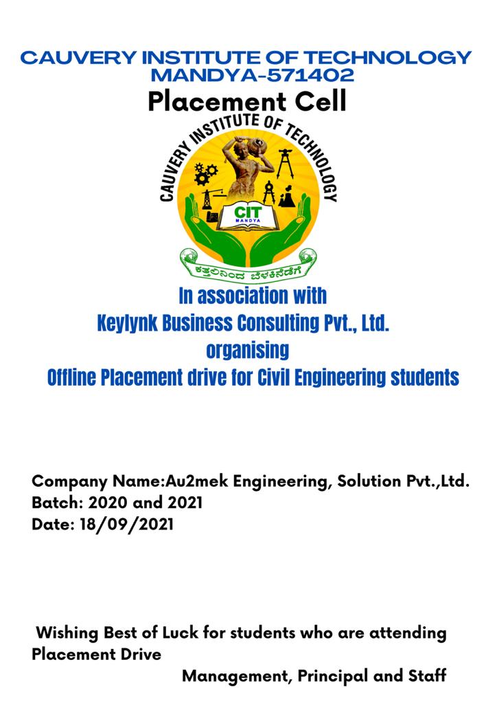 PLACEMENT DRIVE FOR CIVIL ENGINEERING STUDENTS IS ORGANISED ON 18/09/2021