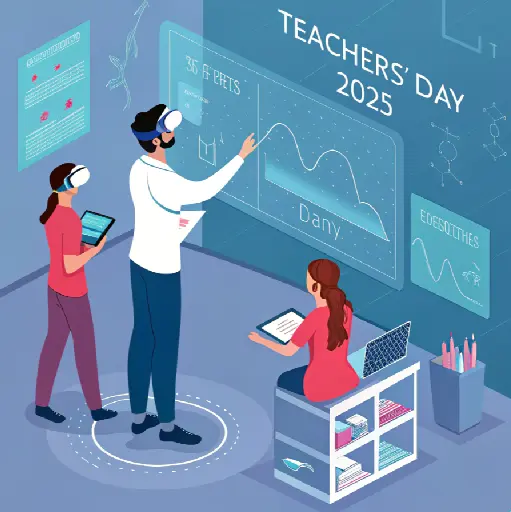 Futuristic illustration of Teachers’ Day 2025 with students using VR and digital classroom technology