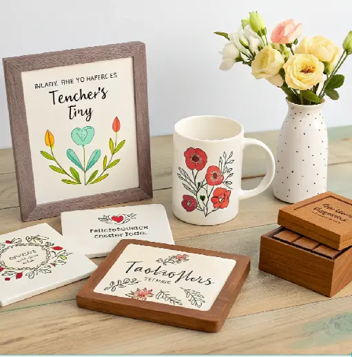 Creative handmade Teachers’ Day 2025 gift set with flowers, mug, coasters, and personalized frame