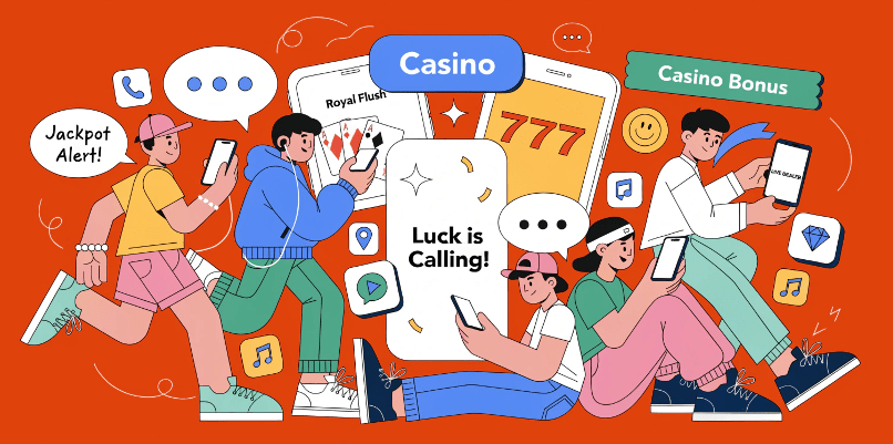 Mobile casinos and app-based gambling illustration showing players using smartphone casino apps, slots and bonuses on online casino India platforms for भारतीय खिलाड़ी playing real money games.