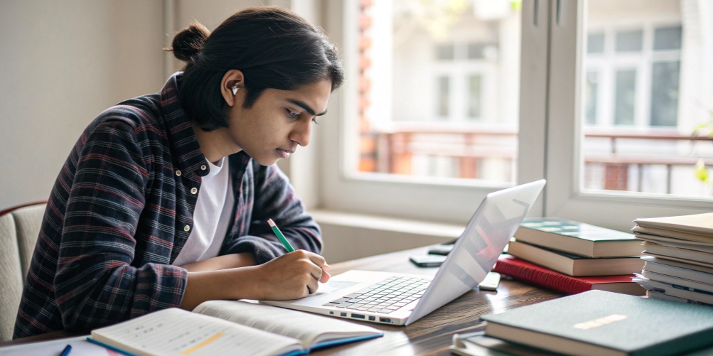 Student researching college options using JEE Mains predictor before JoSAA counselling to understand cutoffs and percentile vs marks.